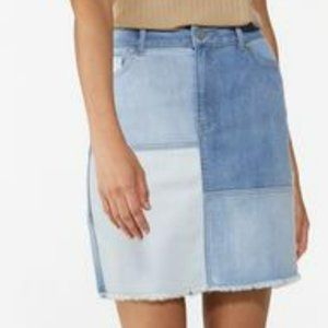 Color Block Denim Skirt of Blue Plus Size